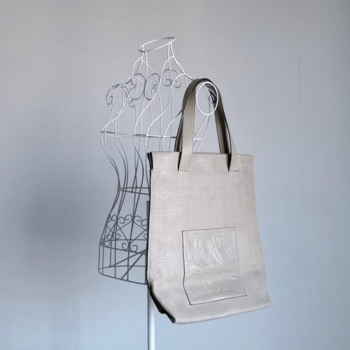 LOEWE Anagram Leather Tote Bag Shopper Gray Authentic Pre-owned - Picture 4 of 17