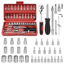 Socket Set, 46 PCS 1/4 Inch Drive Socket Wrench Set, Ratchet Wreches Set with...