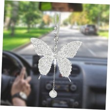 Bling Butterfly Diamond Car Hanging Accessories, Crystal Car Rear View White