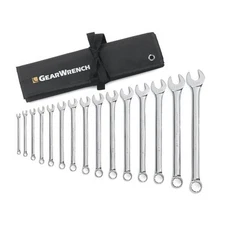 GearWrench Long Pattern Combination SAE Wrench Set with Tool Roll 12 Point, 15pc