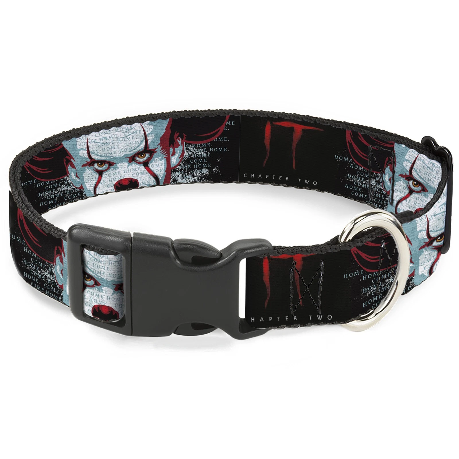 Plastic Clip Collar IT CHAPTER TWO Pennywise Face CLOSE-UP Black/Red/Blues WIDE-