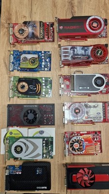 Lot of 12 Vintage NVIDIA & ATI Radeon PCIe GPUs   Rare Collectibles   Non-Workin