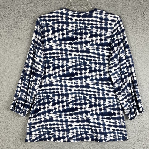 Johnny Was Puffy Sleeve Tee Womens M Blue White Shirt Long Sleeve Tunic Top - Picture 2 of 11