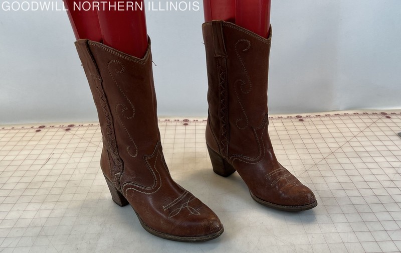 Women's Brown Leather Western Cowgirl Boots, Size 8.5