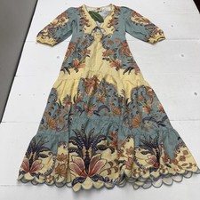 Farm Rio Dress Womens S Multicolour Floral Boho Maxi 3/4 Sleeve V Neck Keyhole