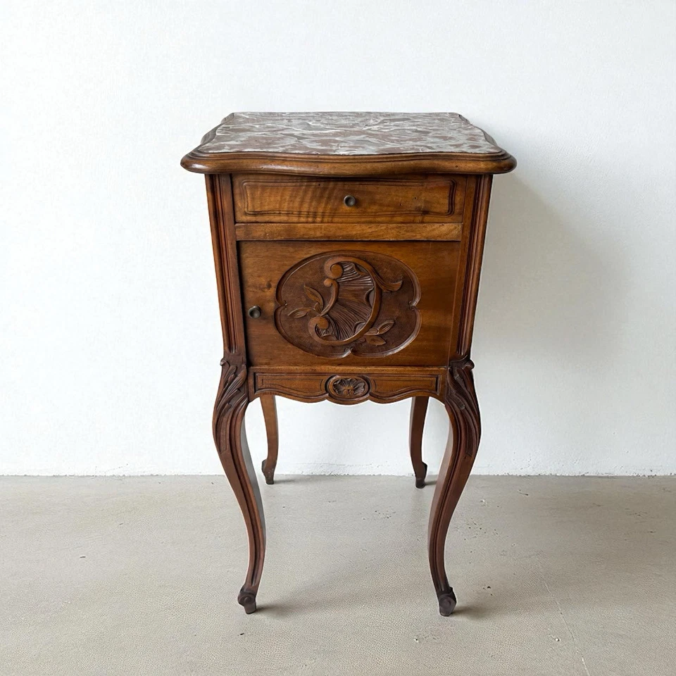 Antigua mesita de noche rococó francesa Luis XV con cama completa y tapa de mármol envío gratuito Foto 3 de 4