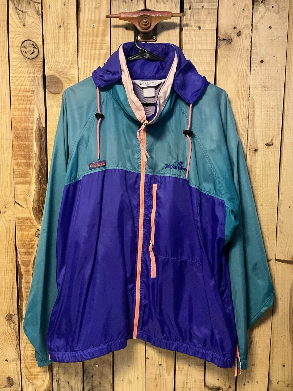 Vintage Steamboat Columbia Windbreaker Radial Sleeve Full Zip Hood ColorBlock XL