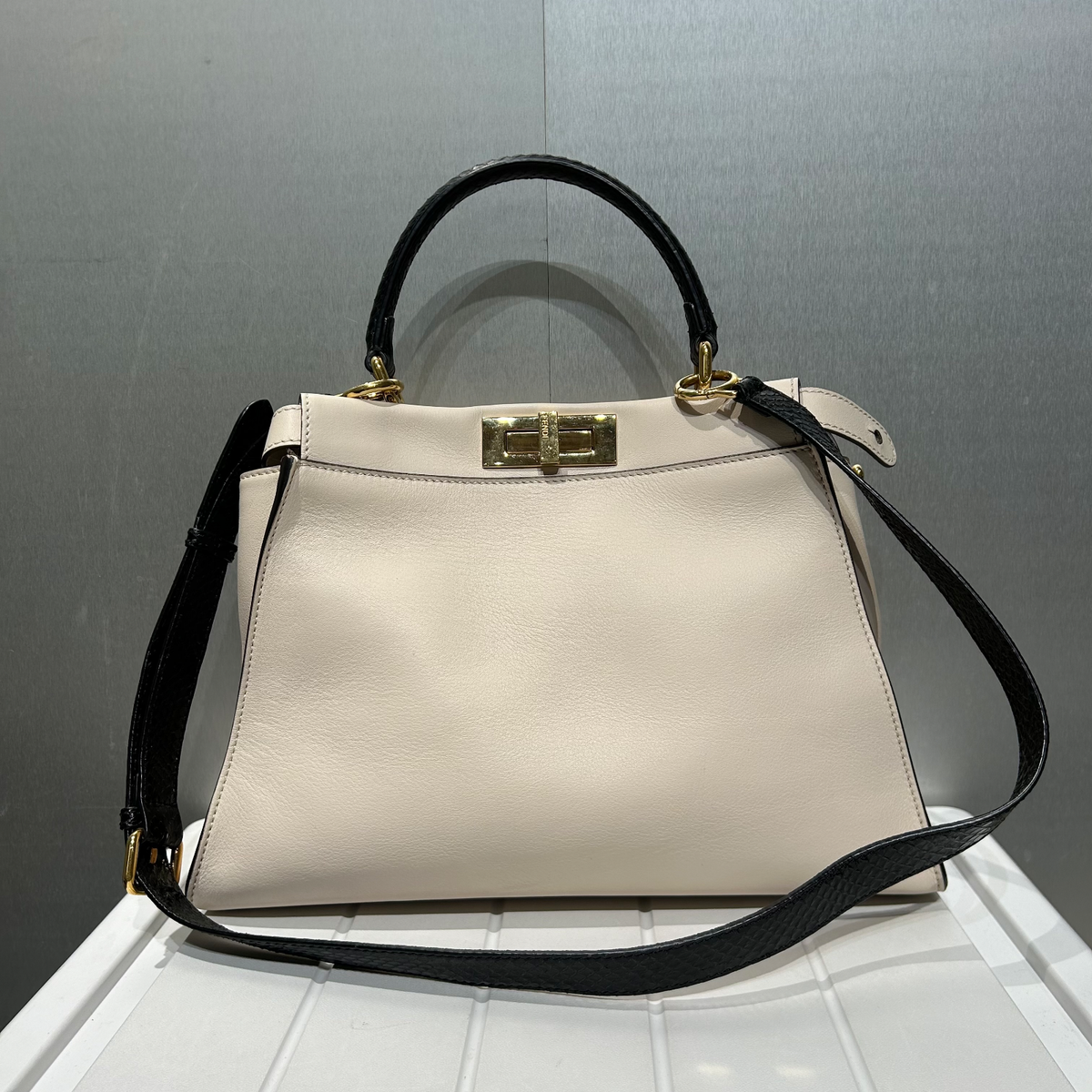 Fendi Calfskin Python Monster Eyes Peekaboo Shoulder Bag