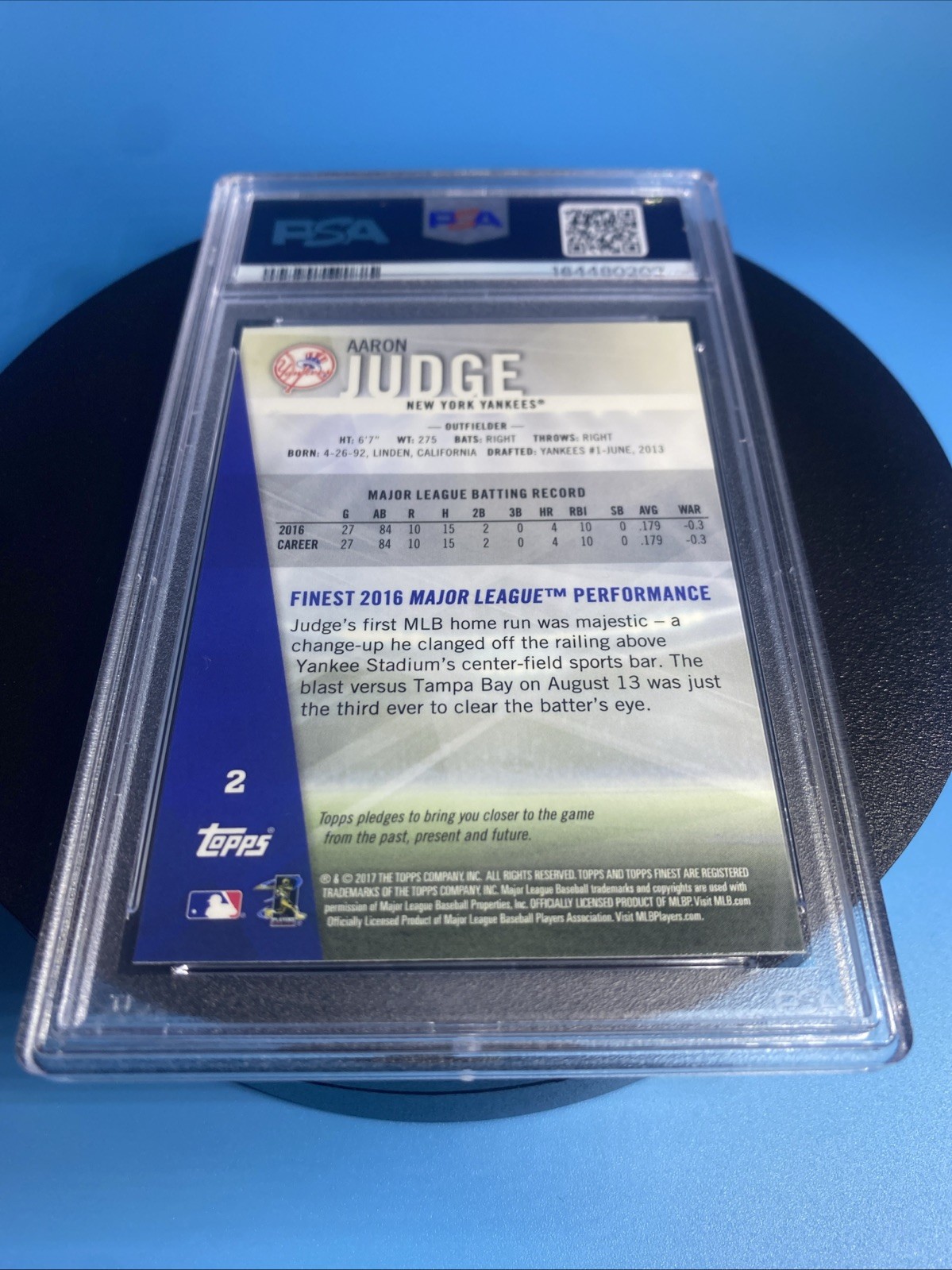 (RC) 🔥 2017 Topps Finest - Aaron Judge #2 PSA-9 Mint ⚾️ Best Performance 2016 view 8