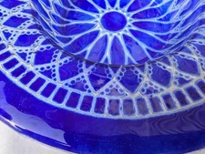 Vintage Cobalt Blue Glass Bowl Plate Intricate Raised Pattern