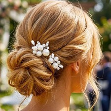 2 PCS Pearl Bride Wedding Hair Pins Silver Crystal Bridal Accessories Clips