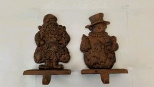 Cast Iron Christmas Stocking Holders Hooks Metal Snowman Or Father Christmas