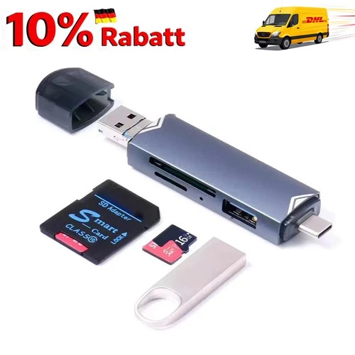 🔥Lagerräumung! 6in1 Kartenleser Speicherkartenleser USB 3.0 Typ-C SD OTG Micro