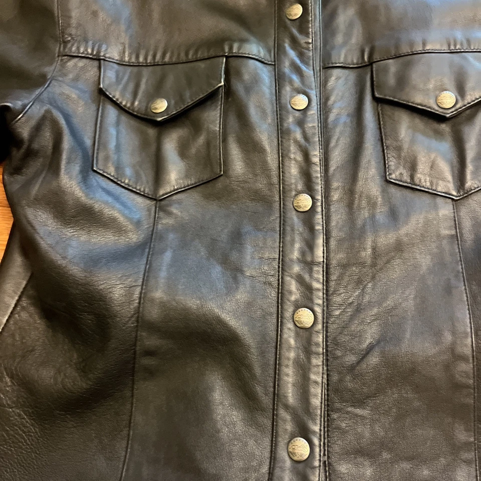 Chaqueta de Cuero Easy Rider Negra Motocicleta Motociclista Mujeres Abrigo Camisa con Botones Forrada Foto 4 de 4