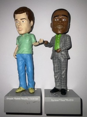 Psych talking bobbleheads Shawn Spencer and Burton ''Gus'' Guster working