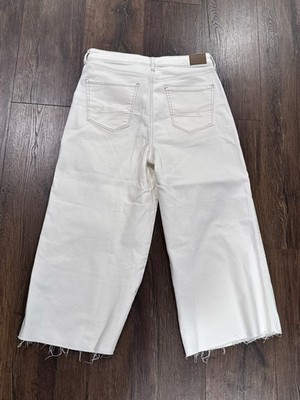 American Eagle AE Jeans Womens Stretch Wide Leg Crop Ivory Color Size 10 Short