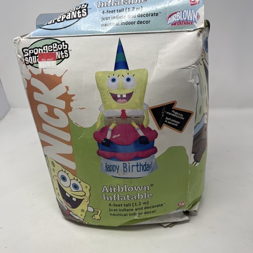 SpongeBob SquarePants Gemmy Airblown Happy Birthday 4’ Tall Inflatable 2004
