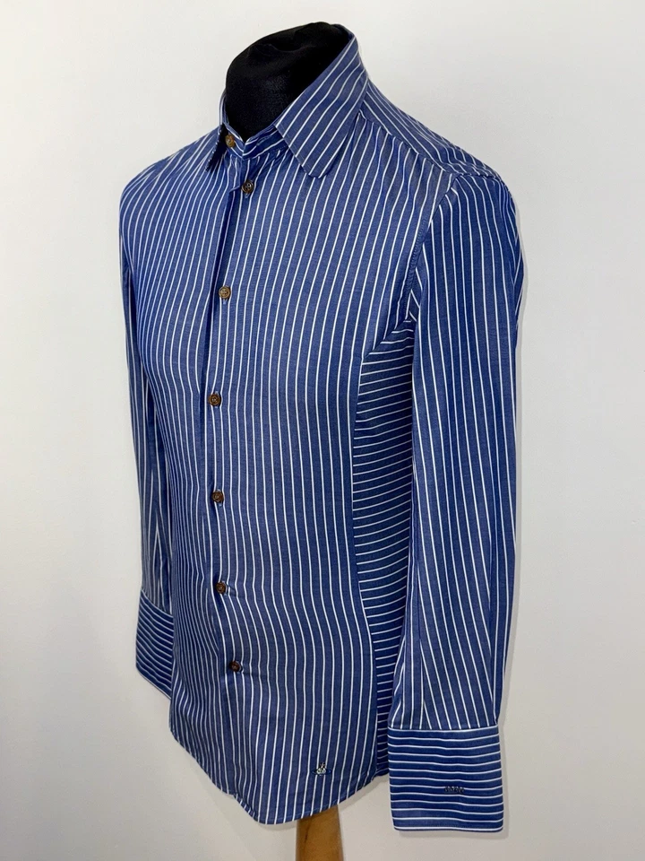 Camisa Vivienne Westwood RAYAS Azul Blanco Inteligente A Medida Talla Pequeña S Foto 2 de 4