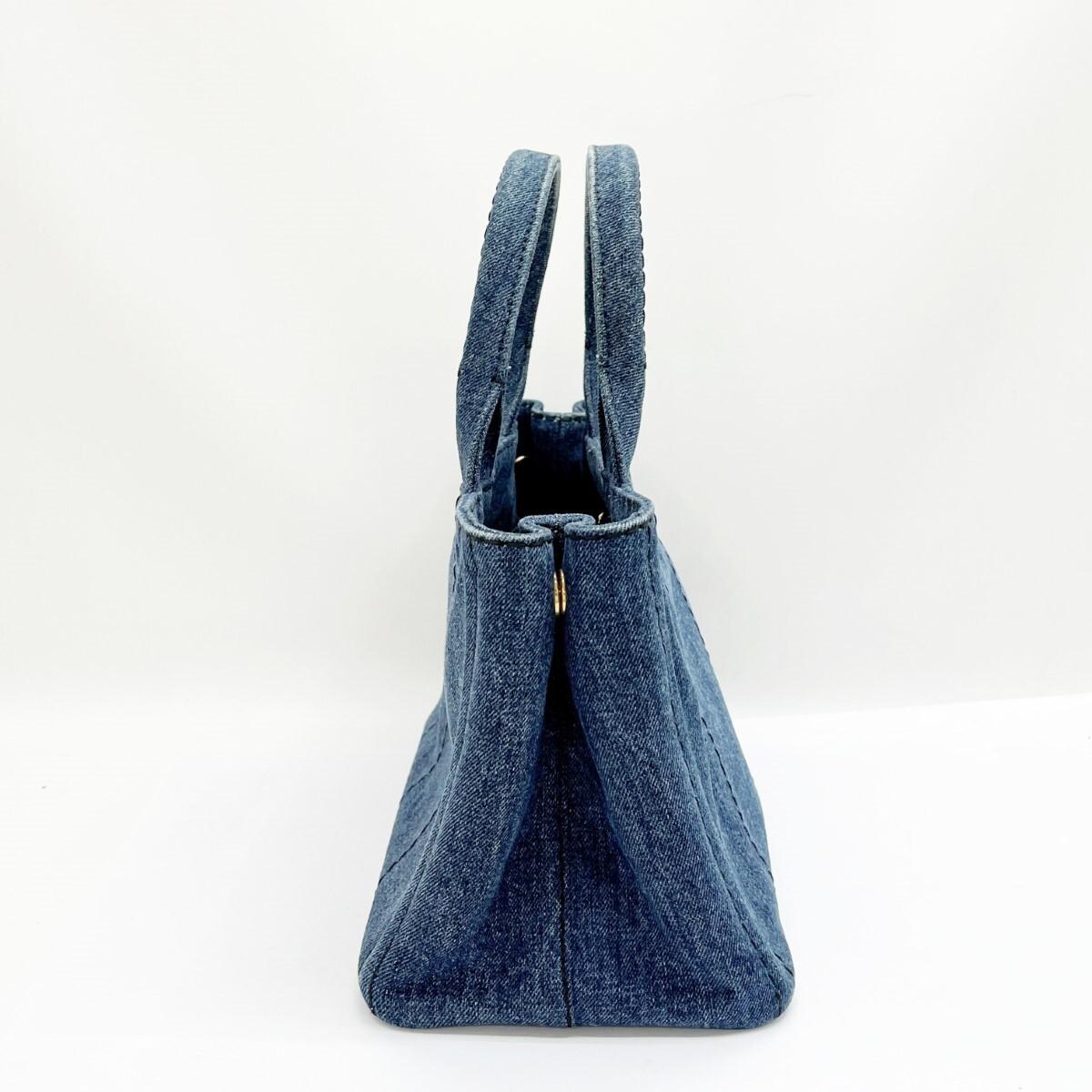 PRADA Tote Bag CANAPA 2way Denim Cloth Bag with Guarantee Card Blue Slightly Wor thumbnail 3