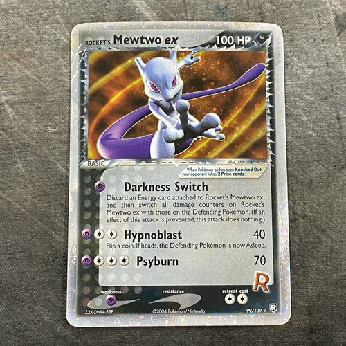 Pokemon Rocket’s Mewtwo EX Holo 99/109 Rocket EX Returns HEAVILY DAMAGED - Picture 1 of 16