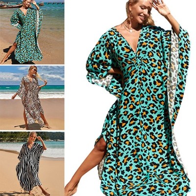 Boho Maxikleid für Damen mit V-Ausschnitt   locker, Sommer, Strand, Tunika