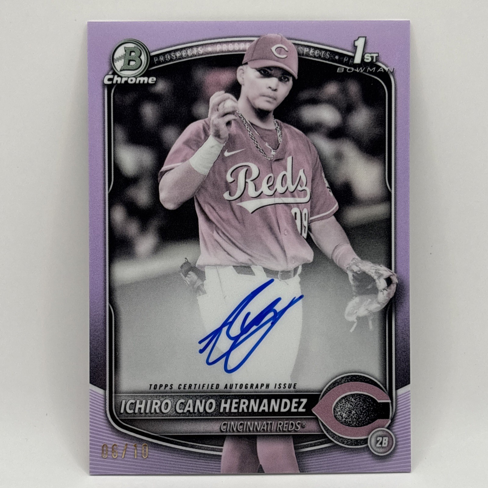 2025 Bowman Ichiro Cano Hernandez 1st Chrome Pearl Refractor Auto /10 Reds