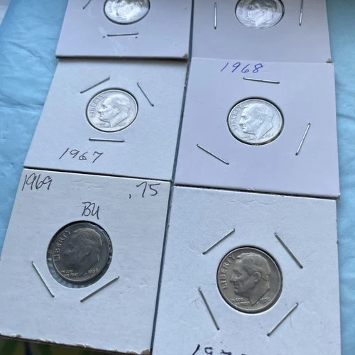 lot of 5 Roosevelt dimes Au Or Better Nice Lines. 1965 -1970