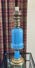 Vintage Paul Hanson Blue Opaline Lamp Brass A...
