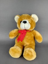 Brown Teddy Bear with Red Bow 11 Inch Plush Toy Missing Eye 