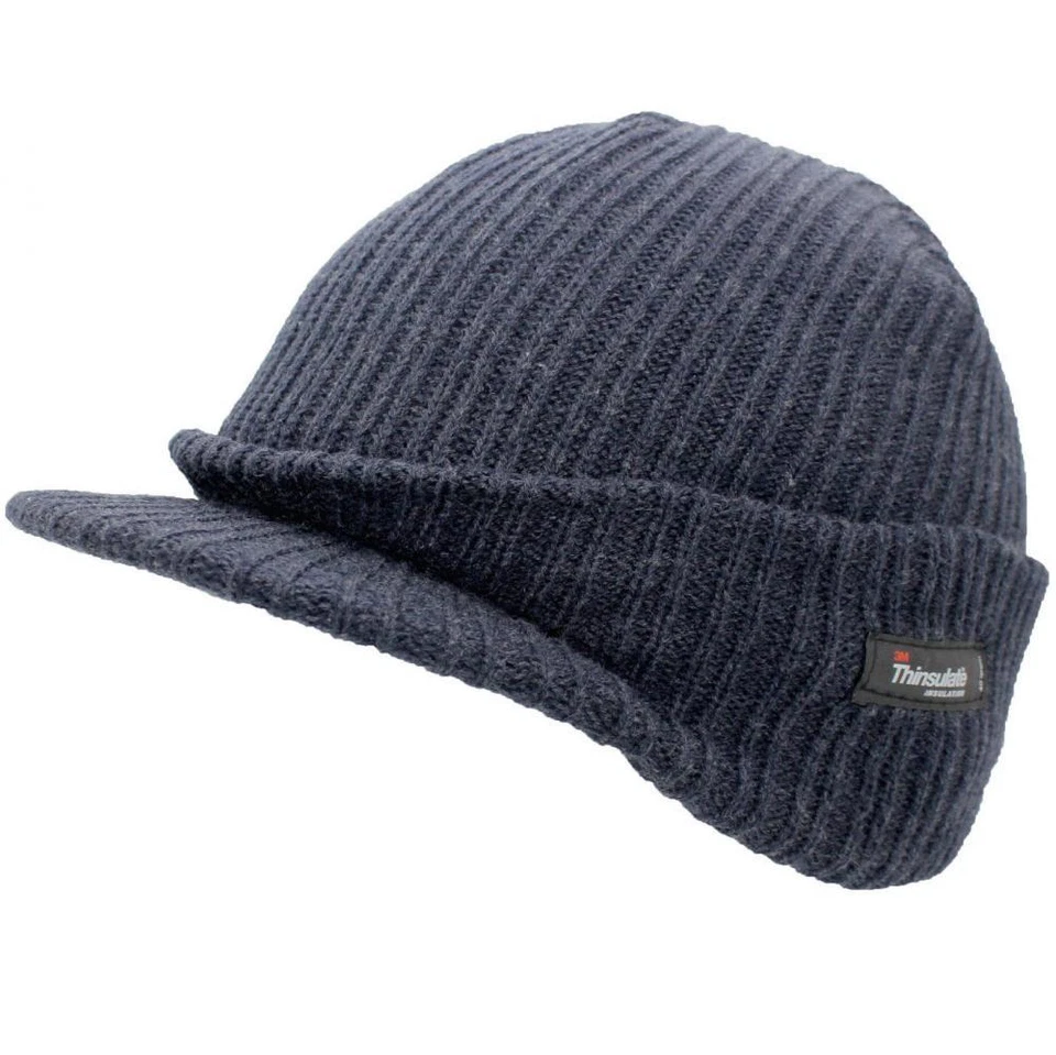 Thinsulate Peaked Knitted Blue Beanie Hat Winter Hat One Size