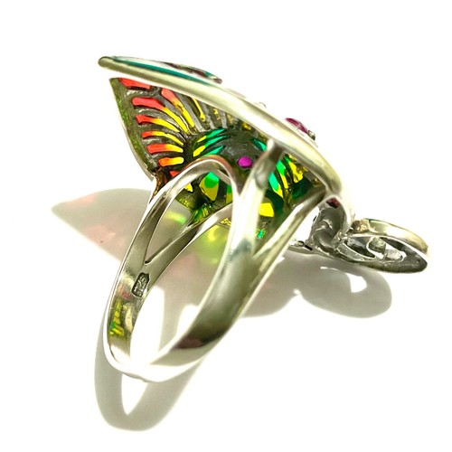 Sterling Silver Plique a Jour colourful Ruby Cat Cocktail Statement Ring P 8 New - Picture 5 of 6