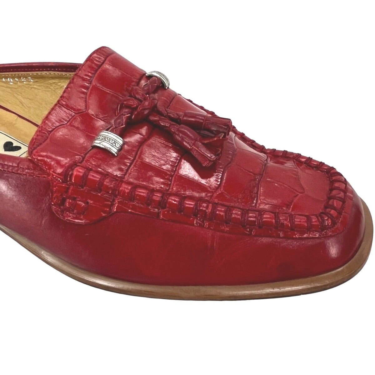 Brighton Women\'s Red Croc-Embossed Loafers Brighton Jodi Mules Slides Red Black Leather | Mercari main image 3