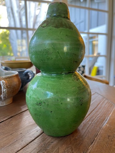Chinese Antique Stoneware Green Gourd Vase Possibly Shiwan (Shekwan) Ware - Picture 2 of 8