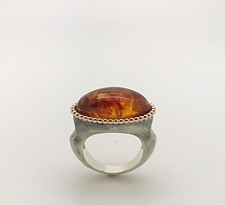 Boho Natural Baltic Sea Amber Silver  Rose Gold Cocktail Ring