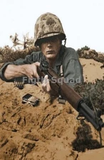 WW2 Picture Photo 1945 US Marine in 1945 Pacific Iwo Jima BW  4909