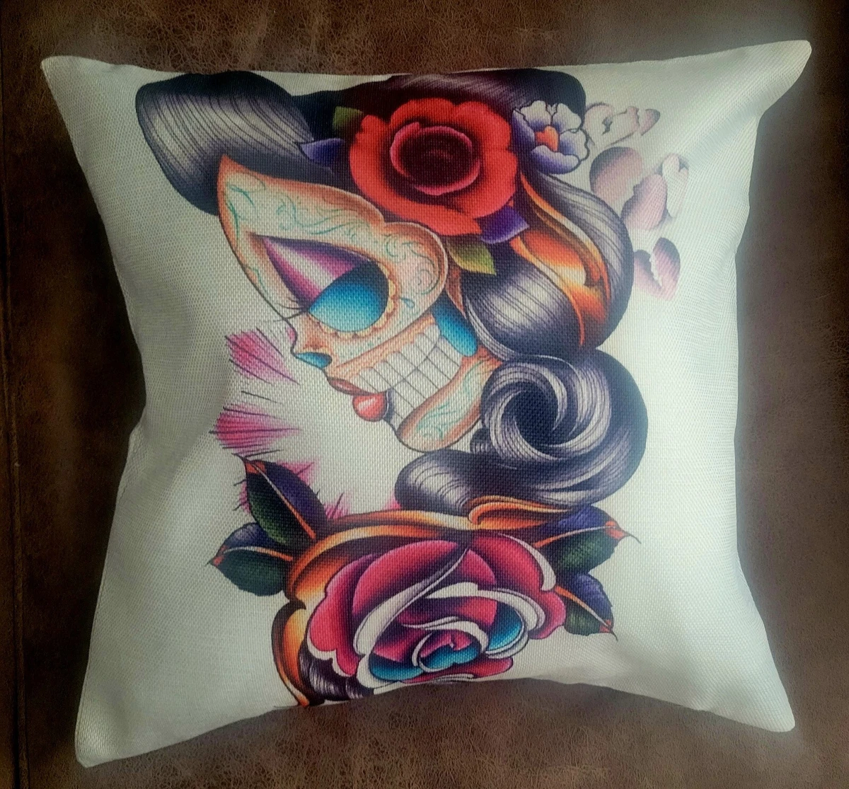 Candy Skull Chicano Style Throw Pillow 17.7x17.7 Brand New