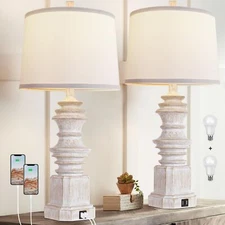 QiMH Table Lamps for Nightstand Set of 2, Bedside Lamp with Dual USB Charging...