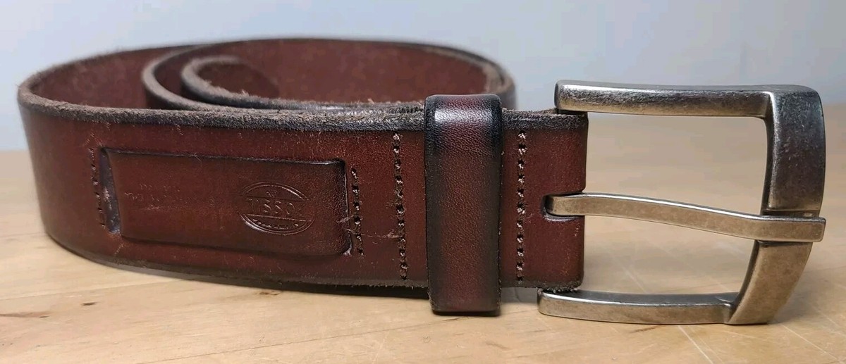 Fossil Tan Leather Belt XL Perforated Medallion Boho Western Brass Buckle Ralph Lauren Brown Perforated Leather Belt with Brass Buckle main image 3