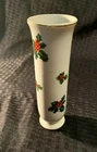 Lefton White Vase Hand Painted Holly 6.5" Tall EUC