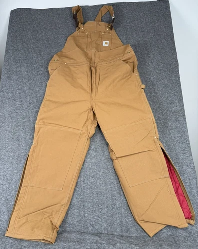 VTG Carhartt Bib Overall Mens 46x32 Duck Quilted Lined Outdoor Workwear BRN R02