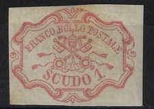 1852 ASI Pontificio Sass 11 1 scudo rosa carminio MH* Ling cert Bolaffi