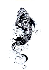 Painting Original Abstract Fish Signed Artwork by Ukrainian Artist 5.8×8.3"