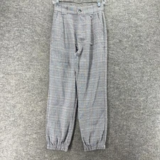 New Sans Souci Pants Women S Small Gray Plaid High Rise Flat Front Cotton Chino