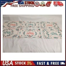 6pc Merry Christmas w/Holly Berries Fabric Placemats. Measures 11.5" x 17"