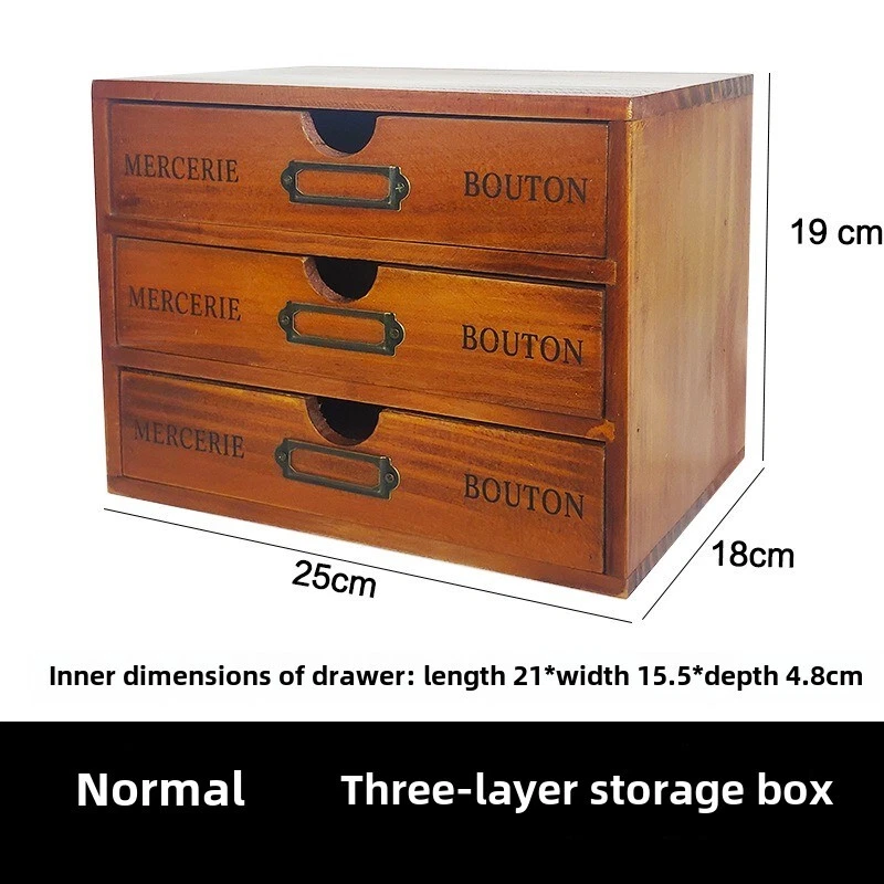 Storage Box Desktop Drawer Handbook File A4 Paper Shelf Wooden Vintage Cabinet - Image 2 of 4