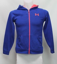 Under Armour Boys Loose Full Zip Jacket Long Sleeve Hooded Blue Size L