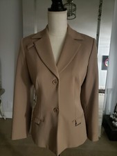 Lena Gabrielle Tan Fitted 2 Button Blazer With Metal Accents. Size 6