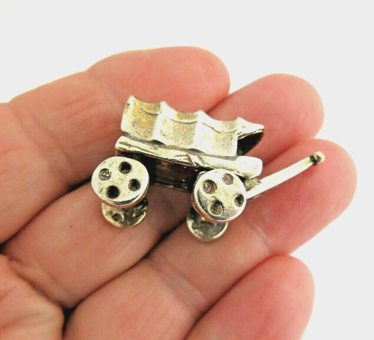 Miniature European 800 Solid Silver Western Covered Wagon Figurine
