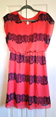Enfocus Studio 8 Women's Dress Fit Flare Peach Lace Design Scoop Neck Size 8