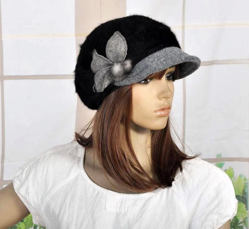 M367 Negro Para Mujer Lana Cachemira Lindo Arco Invierno Sombrero Gorro Ala Gorra Cloche Foto 3 de 4